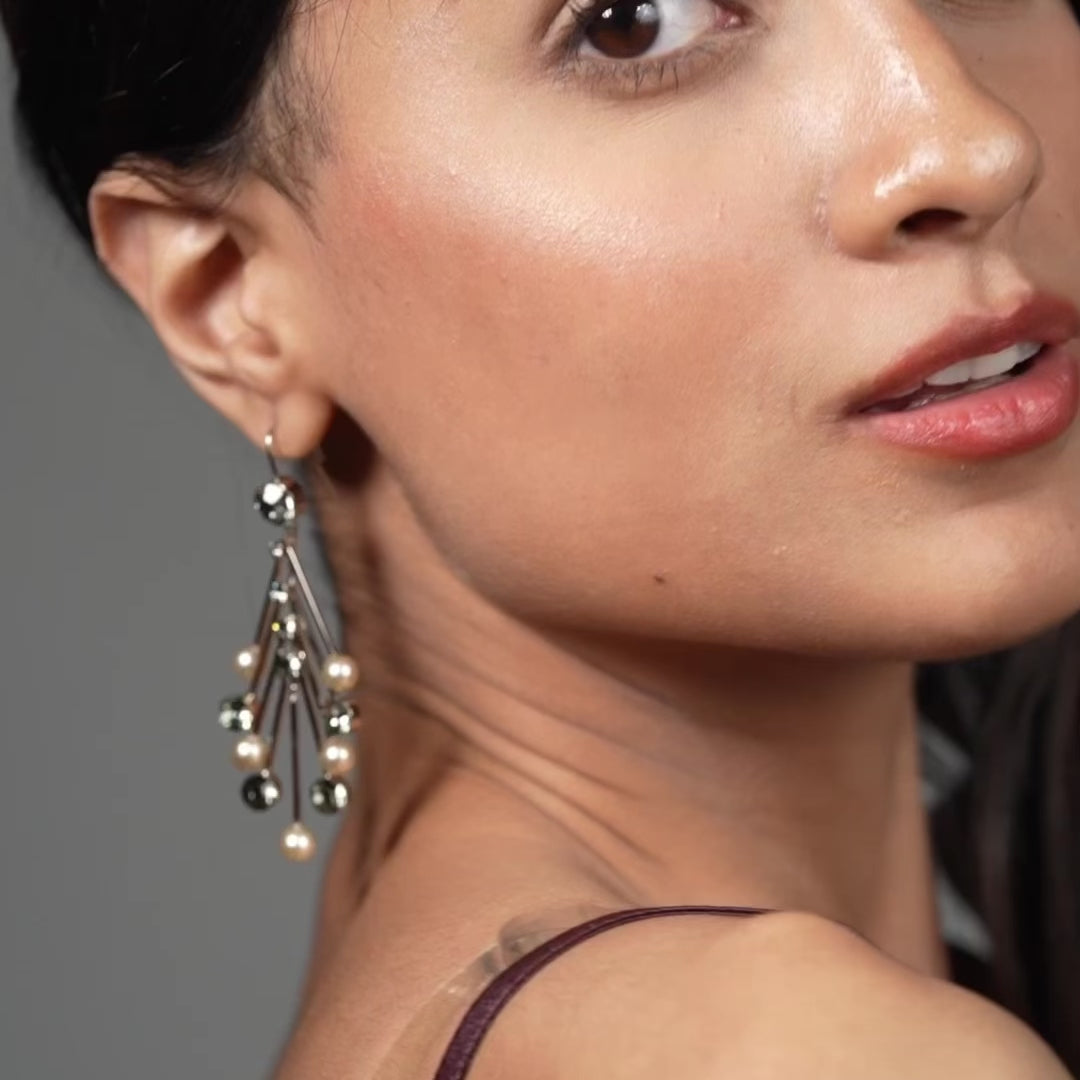 Elegant Starburst Crystal & Pearl Chandelier Earrings – Luxe Statement Jewelry