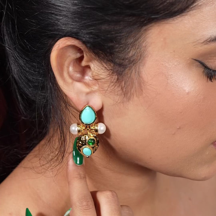 Baroque Turquoise & Pearl Statement Earrings