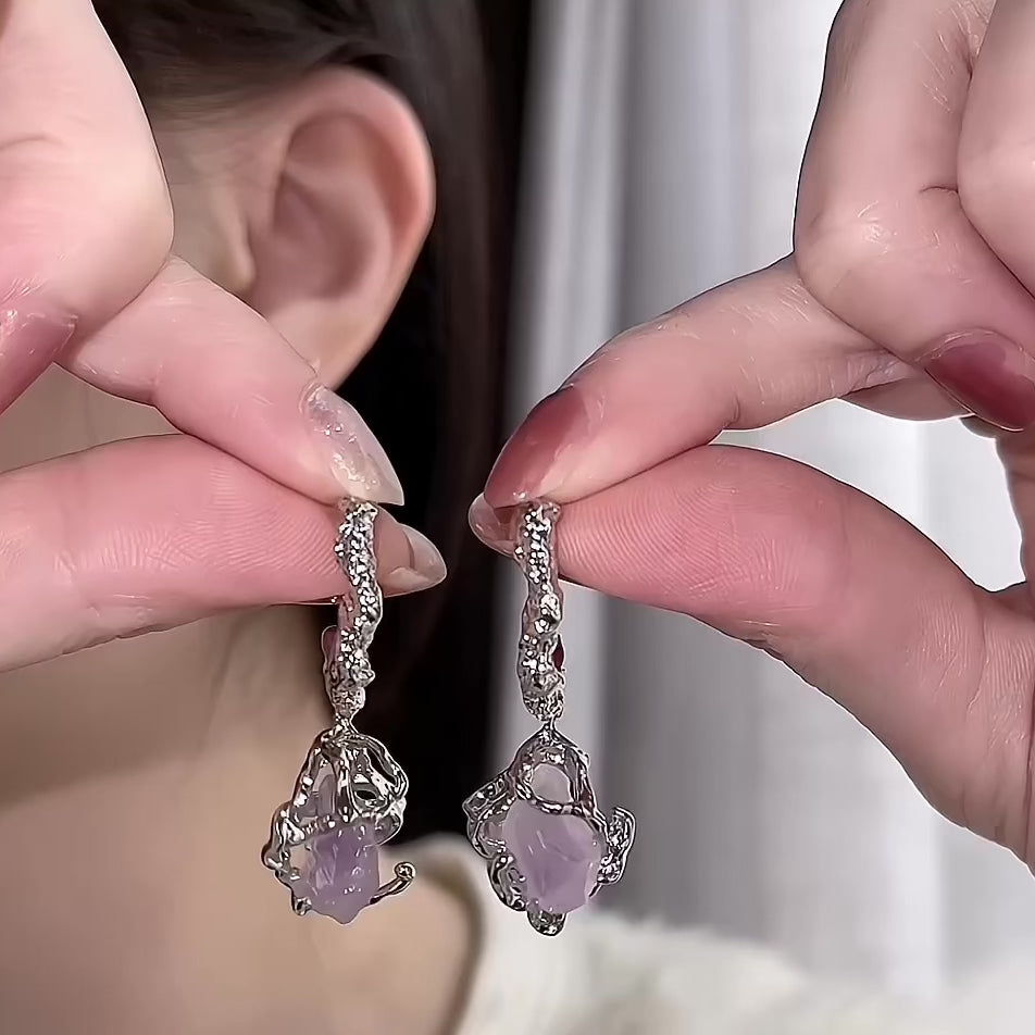 Raw Amethyst Rosebud Earrings – Sterling Silver Statement Drops