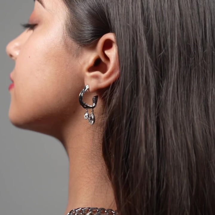 Twilight Bloom – Dual Crystal Drop Hoop Earrings