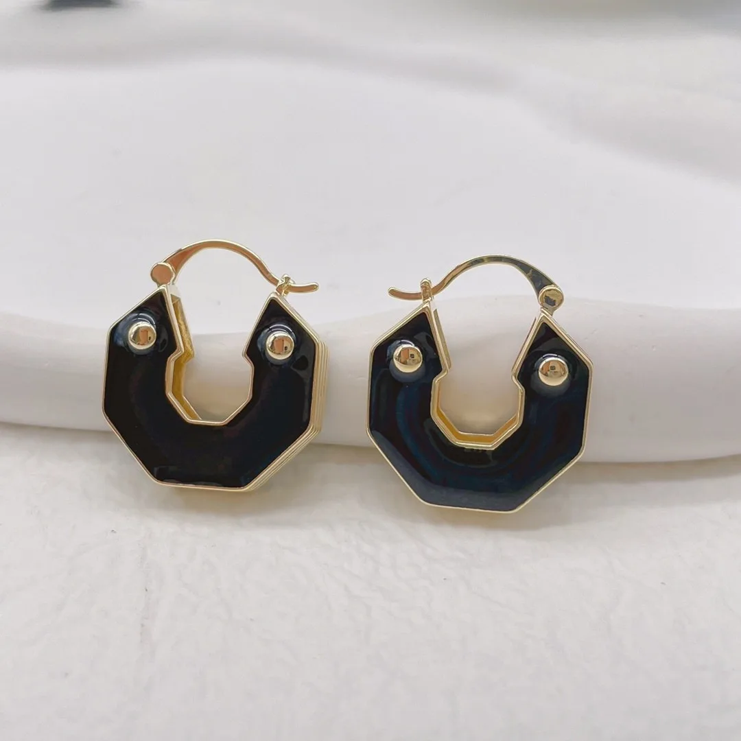 Black & Gold Octagon Hoop Earrings – Modern Geometric Statement