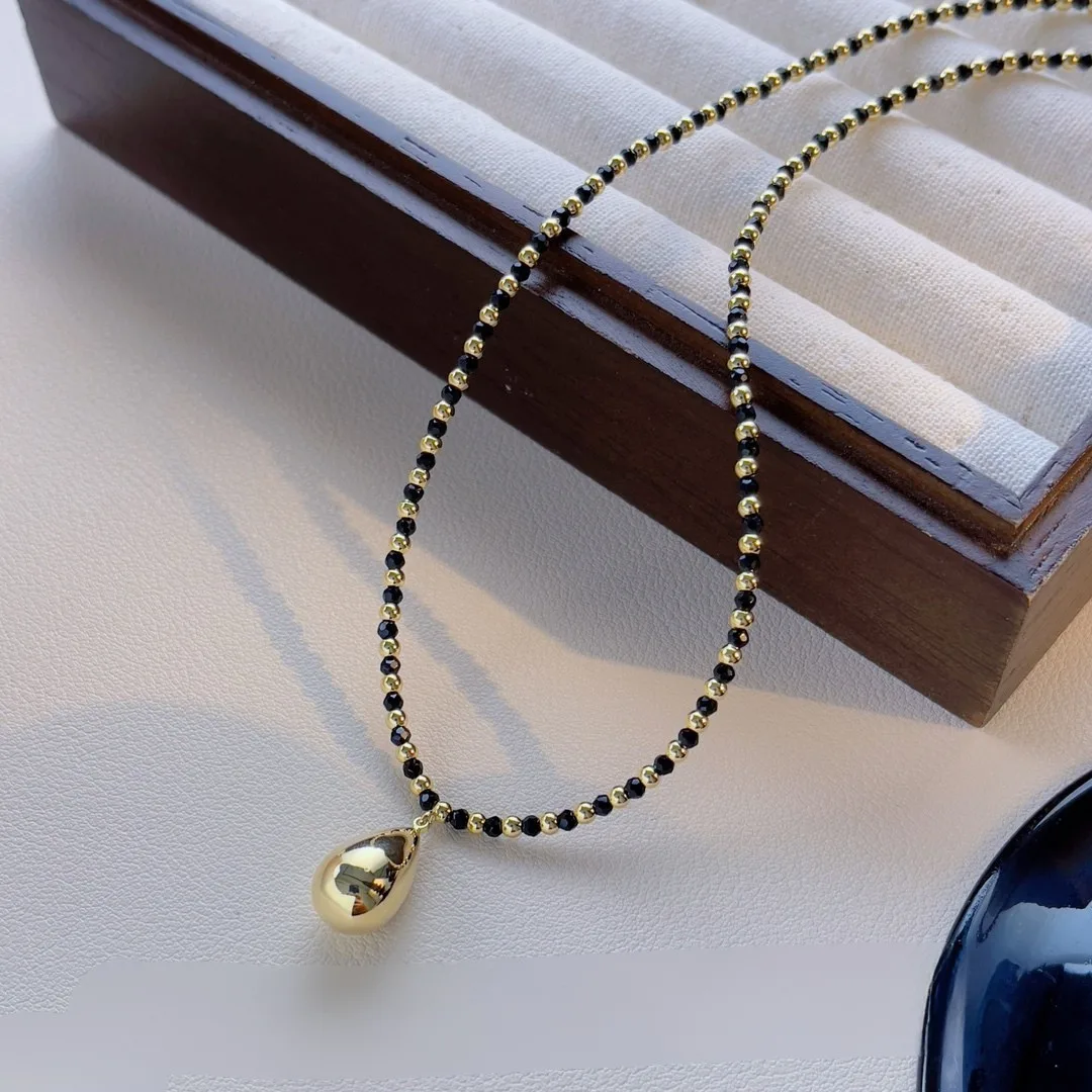 Teardrop Mangalsutra-Inspired Necklace – Minimalist Black Bead Chain