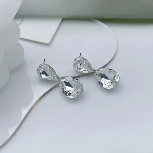 Double Teardrop Crystal Earrings – Elegant Drop Studs in Blue, Pink & Clear
