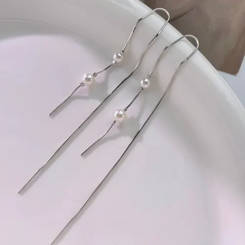 Linear Pearl Threader Earrings – Gold & Silver Drape Chain Design