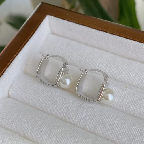 Modern Pearl Drop Square Hoop Earrings