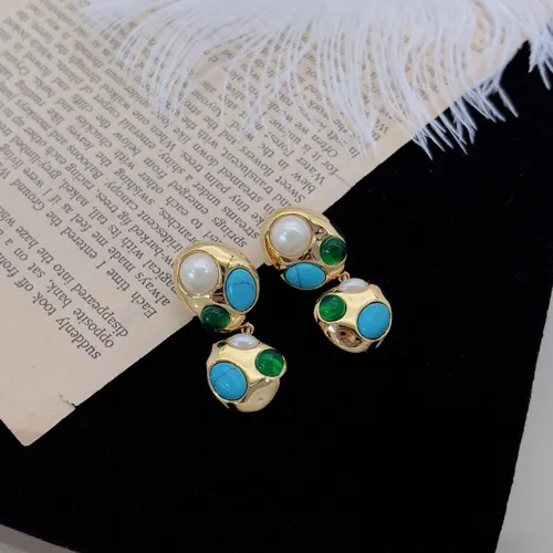 Vintage Mosaic Dual-Drop Earrings – Gold, Pearl & Turquoise Accents